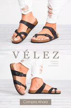 Cargar imagen en el visor de la galería, SANDALIA PLANA VLEZ VINTAGE NEGRA
